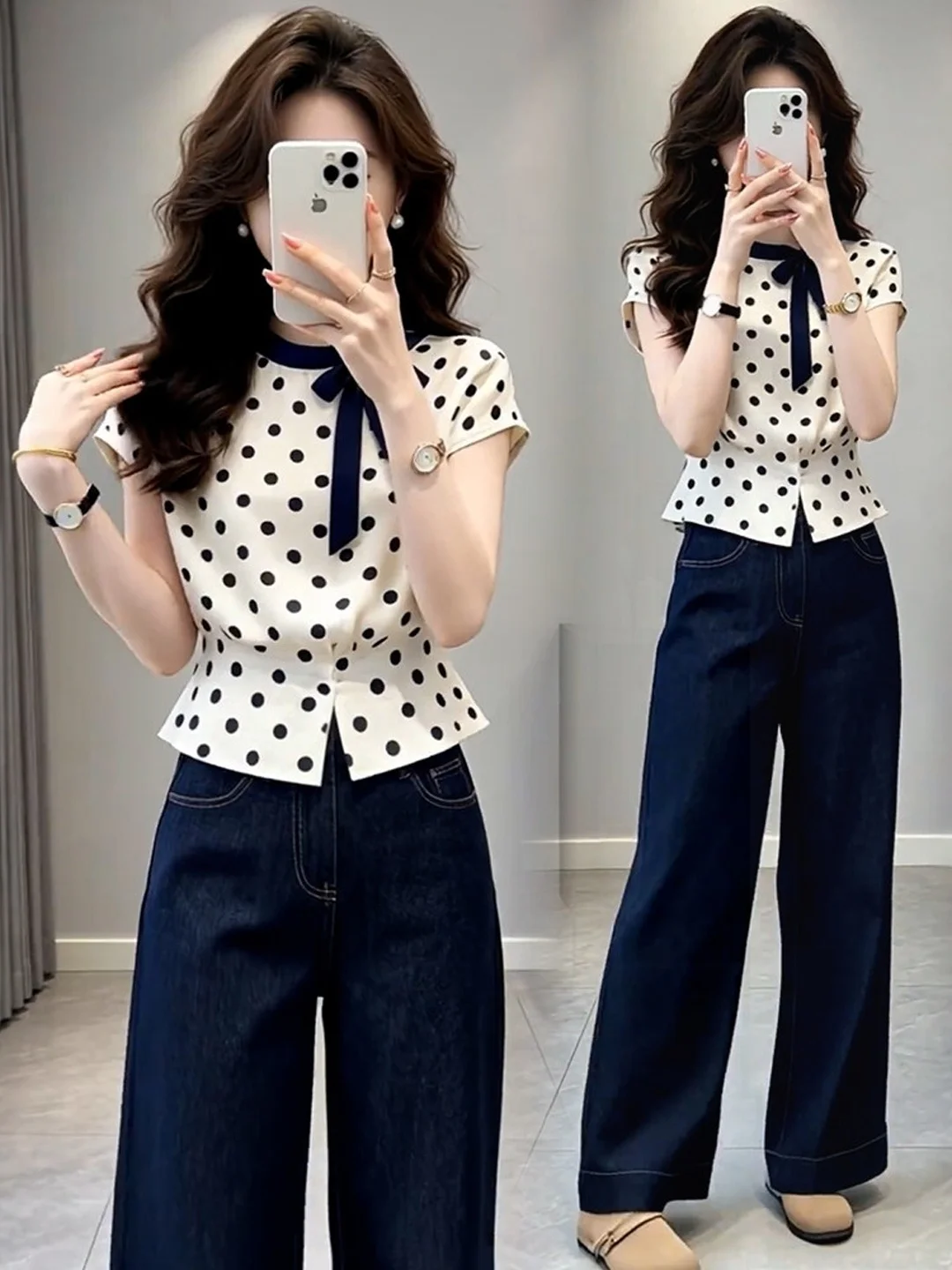 Fashionable Polka Dot Short Sleeve Shirt Women's Summer plus Size Beautiful Waist Cinching Slimming Knot Top
Fashionable Polka Dot Short Sleeve Shirt Women's Summer plus Size Beautiful Waist Cinching Slimming Knot Top