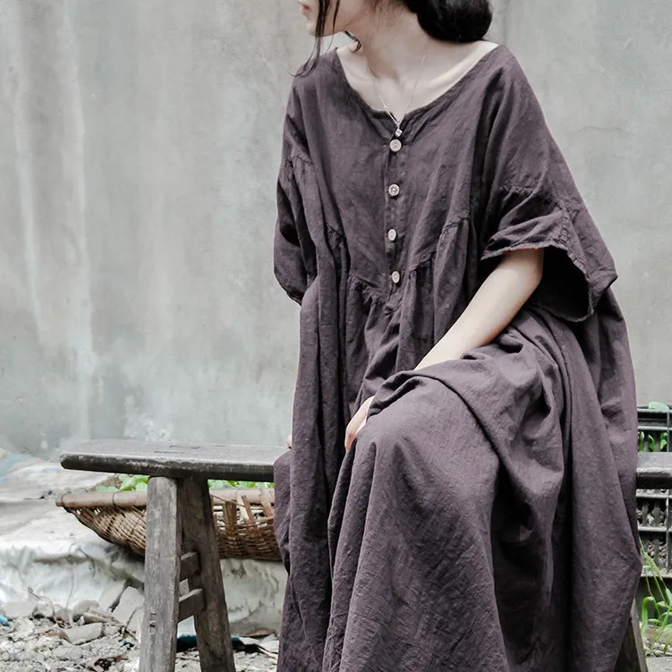 Retro creative design cotton and linen ultra-loose short-sleeved dress robe fashionable and casual versatile simple temperament
Retro creative design cotton and linen ultra-loose short-sleeved dress robe fashionable and casual versatile simple temperament
