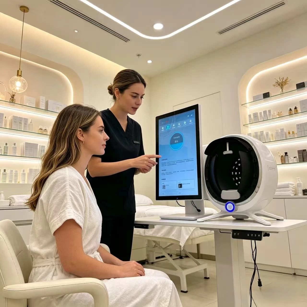 Skin Analysis Water flosser Machine With Big Screen 3D Face Scanner Device AI Smart Facial Test Skin Analyzer
Skin Analysis Water flosser Machine With Big Screen 3D Face Scanner Device AI Smart Facial Test Skin Analyzer