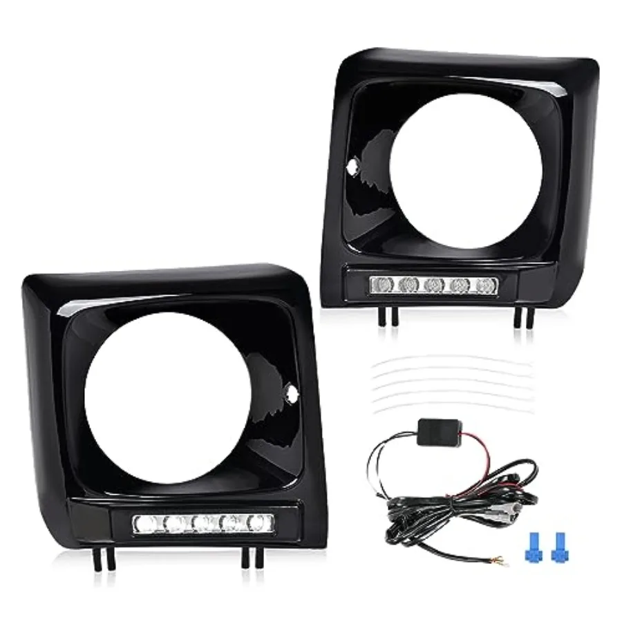 Пара черных лицевых панелей фар со встроенными светодиодными дневными ходовыми огнями и предварительно проводной жгутом для повышения видимости и современного режима A
Пара черных лицевых панелей фар со встроенными светодиодными дневными ходовыми огнями и предварительно проводной жгутом для повышения видимости и современного режима A