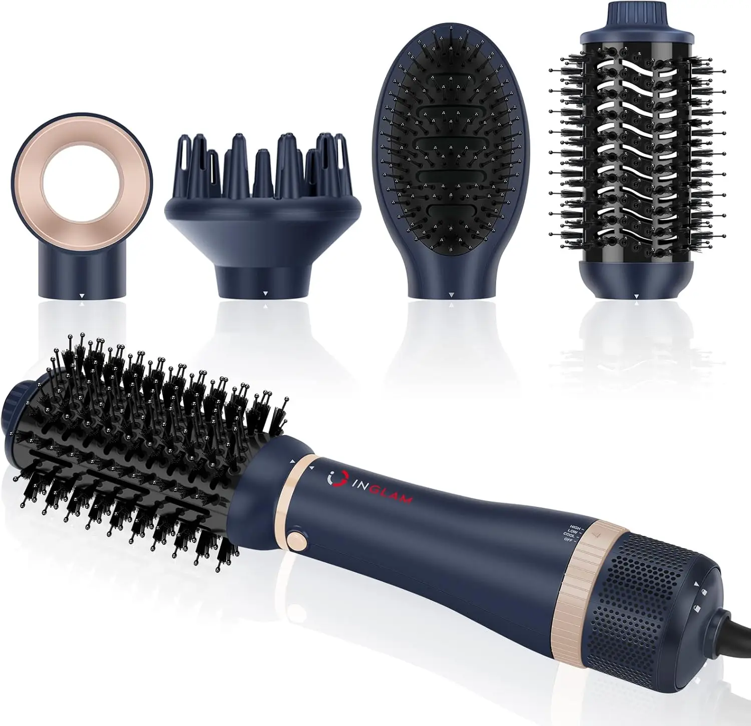 4 in 1 Hair Dryer Brush Set, Detachable Blowout Styler with 2 Brush Heads, Negative Ions, Prussian Blue
4 in 1 Hair Dryer Brush Set, Detachable Blowout Styler with 2 Brush Heads, Negative Ions, Prussian Blue