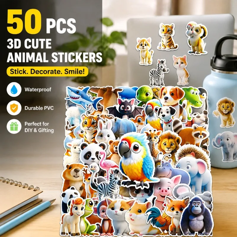 50 Pcs 3D Cute Animal Stickers, Waterproof PVC Vinyl Decals for Laptop Water Bottle Cup Notebook Luggage, DIY Craft Decor
50 Pcs 3D Cute Animal Stickers, Waterproof PVC Vinyl Decals for Laptop Water Bottle Cup Notebook Luggage, DIY Craft Decor