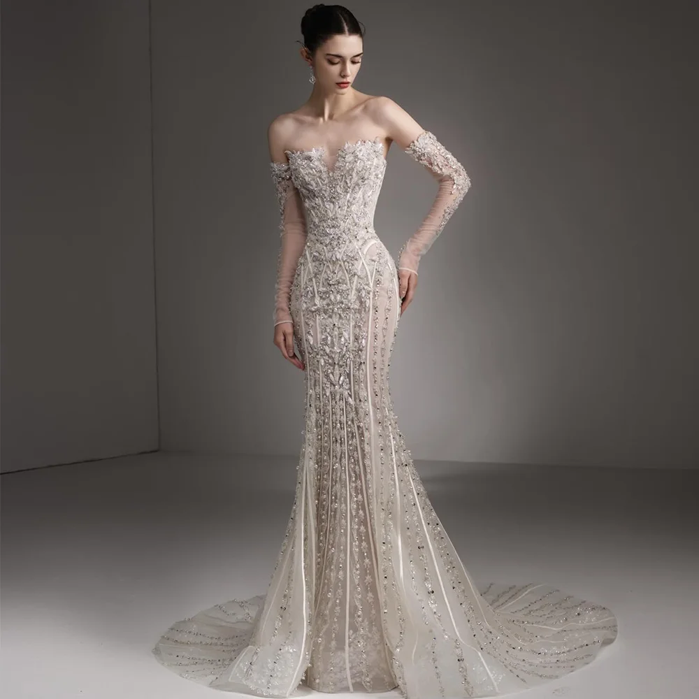 Temperament Mermaid Sleeveless Bridal Gown Luxury Crystal and Pearls Wedding Dress Charming Sweetheart Sleeveless Robe de mariée
Temperament Mermaid Sleeveless Bridal Gown Luxury Crystal and Pearls Wedding Dress Charming Sweetheart Sleeveless Robe de mariée