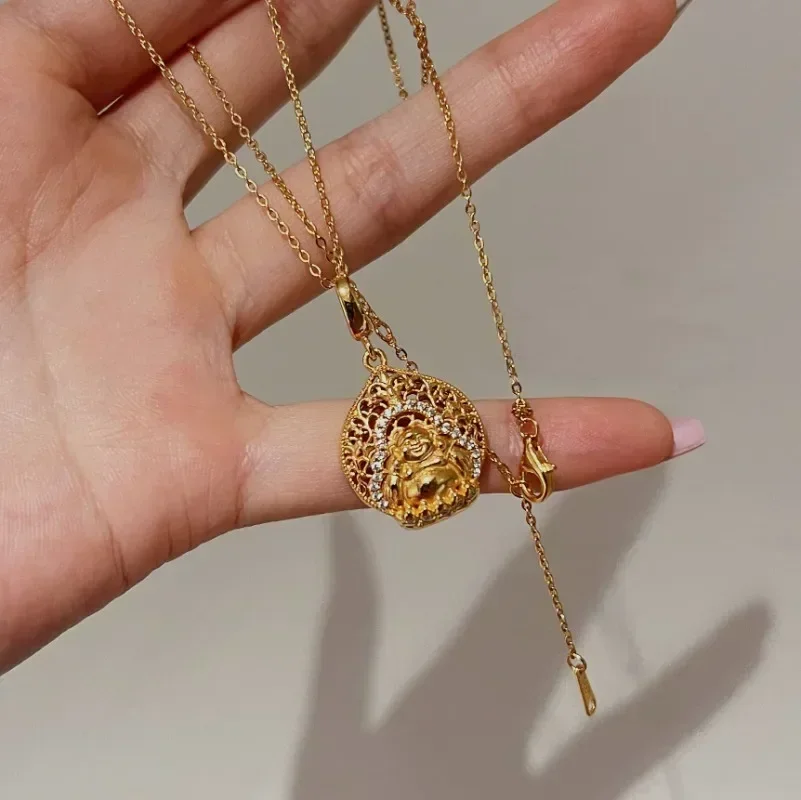 wedding jewellery womenAncient gold crafts glossy Maitreya Buddha necklaces hollow out High quality chain collar gifts
wedding jewellery womenAncient gold crafts glossy Maitreya Buddha necklaces hollow out High quality chain collar gifts