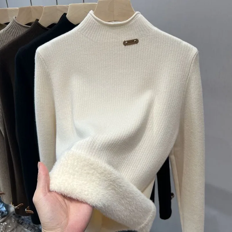 Striped Half High Collar Women One Piece Plush Sweater 2023 Autumn Winter Knit Sweater Casual Slim Thicken Warm Bottom Sweater
Striped Half High Collar Women One Piece Plush Sweater 2023 Autumn Winter Knit Sweater Casual Slim Thicken Warm Bottom Sweater
