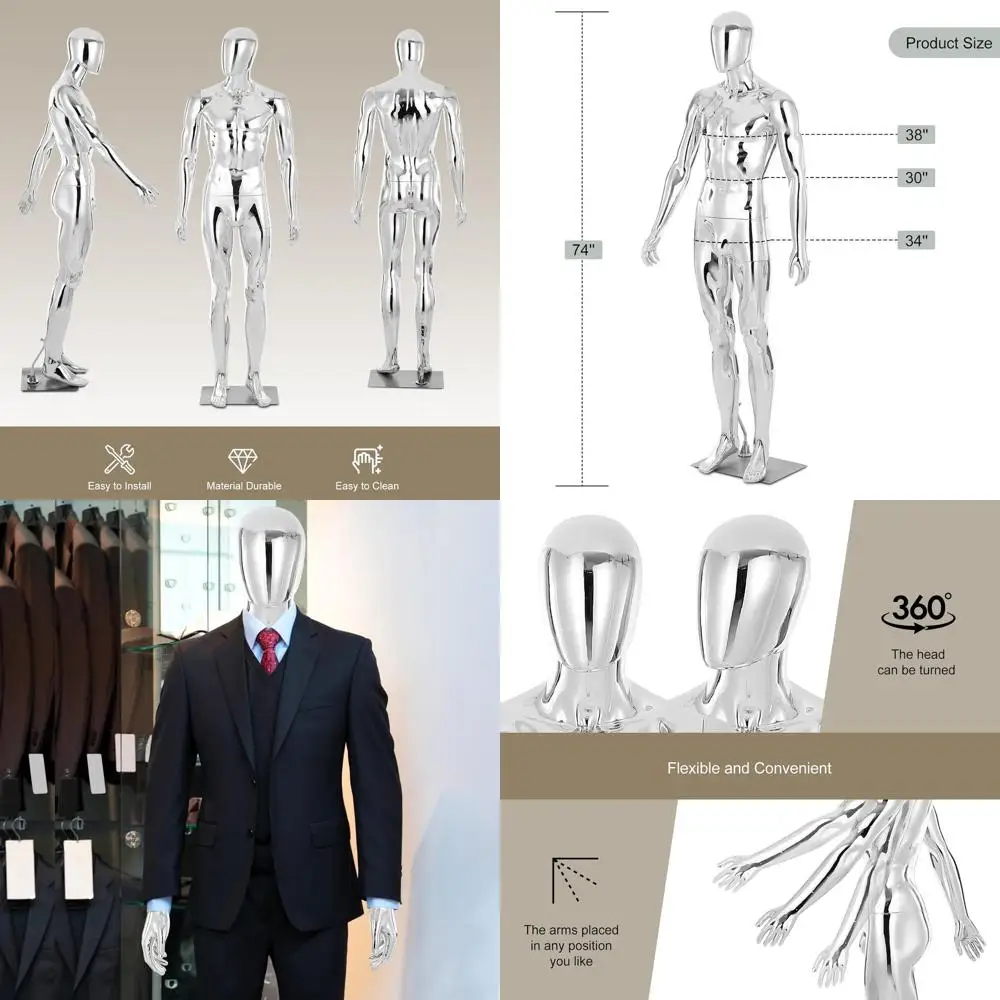 74 Silver Male Mannequin with Detachable Body and Realistic Metal Base for Apparel Displays
74 Silver Male Mannequin with Detachable Body and Realistic Metal Base for Apparel Displays