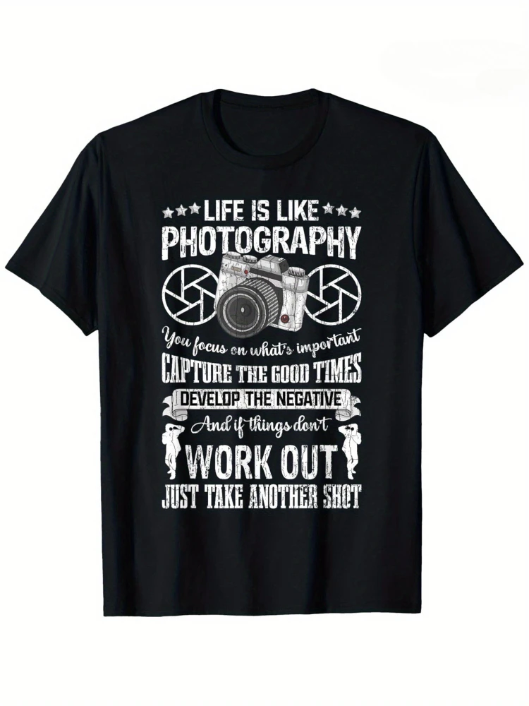 Funny Photographer Graphic-"Life is Like Photography"Design-100% cotton summer O-neck short sleeve printed men's T-shirt.
Funny Photographer Graphic-"Life is Like Photography"Design-100% cotton summer O-neck short sleeve printed men's T-shirt.