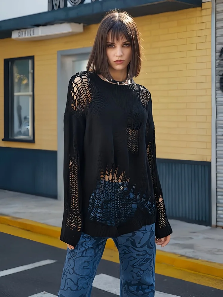 BKLD Y2k Clothes Thin Hollow Out Long Sleeve Knitted Sweater With Holes Cover Up Fashion Women Spring Black Sweater Casual Loose
BKLD Y2k Clothes Thin Hollow Out Long Sleeve Knitted Sweater With Holes Cover Up Fashion Women Spring Black Sweater Casual Loose