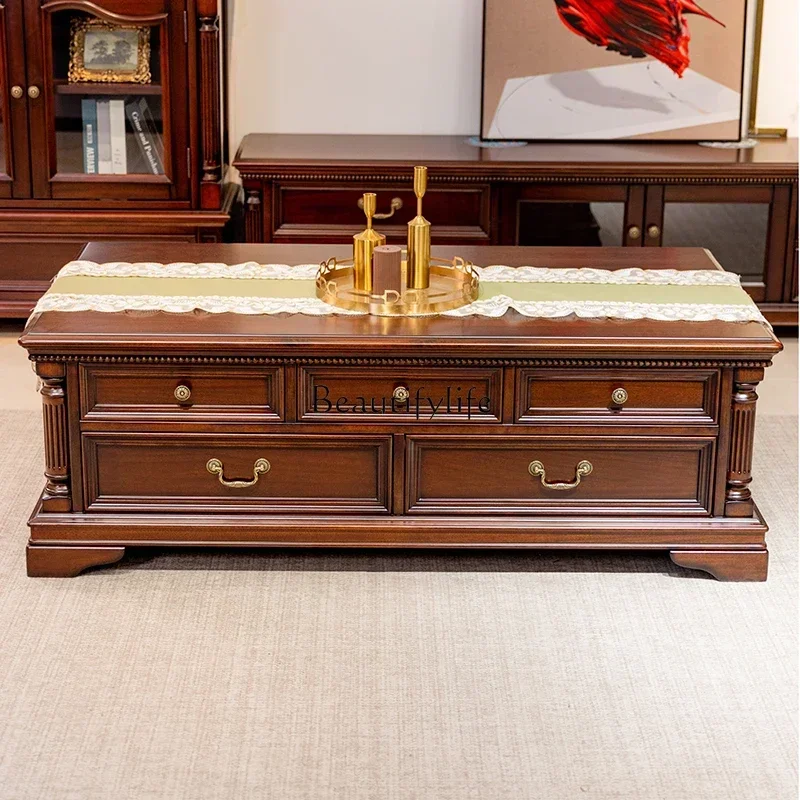 American Style Coffee Table Black Walnut Solid Wood Living Room Rectangular Super Multi-Drawer Small Apartmentlx
American Style Coffee Table Black Walnut Solid Wood Living Room Rectangular Super Multi-Drawer Small Apartmentlx