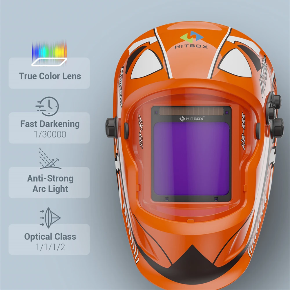 HITBOX HB555 Welding Helmet Auto Darkening 3.9x3.1 inch Large Viewing Welding Hood True Color Solar Battery Powered Welder Mask
HITBOX HB555 Welding Helmet Auto Darkening 3.9x3.1 inch Large Viewing Welding Hood True Color Solar Battery Powered Welder Mask