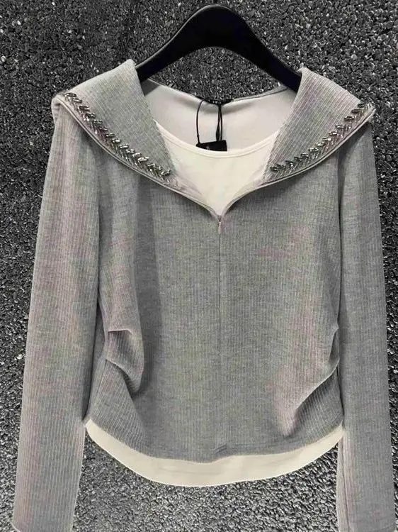 plus Size 300 Pounds Navy Collar Long Sleeve Sweatshirt Women's Loose Top Autumn Fake Two-Piece Comfortable Fit Zipper Closure
plus Size 300 Pounds Navy Collar Long Sleeve Sweatshirt Women's Loose Top Autumn Fake Two-Piece Comfortable Fit Zipper Closure