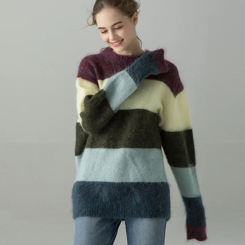 2023 Autumn Striped Knitted Sweaters Mohair Round Neck Pullover Wool Jumpers Women's Clothing Forest Style Loose Winter Thick
2023 Autumn Striped Knitted Sweaters Mohair Round Neck Pullover Wool Jumpers Women's Clothing Forest Style Loose Winter Thick