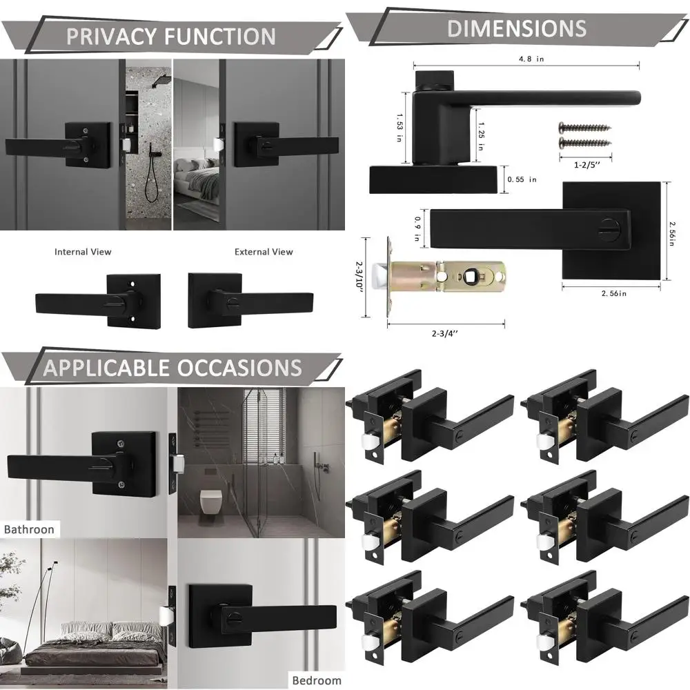 Black 6-Pack Square Privacy Door Levers with Keyless Locks for Home Interiors, Ideal for Bedrooms and Bathrooms
Black 6-Pack Square Privacy Door Levers with Keyless Locks for Home Interiors, Ideal for Bedrooms and Bathrooms