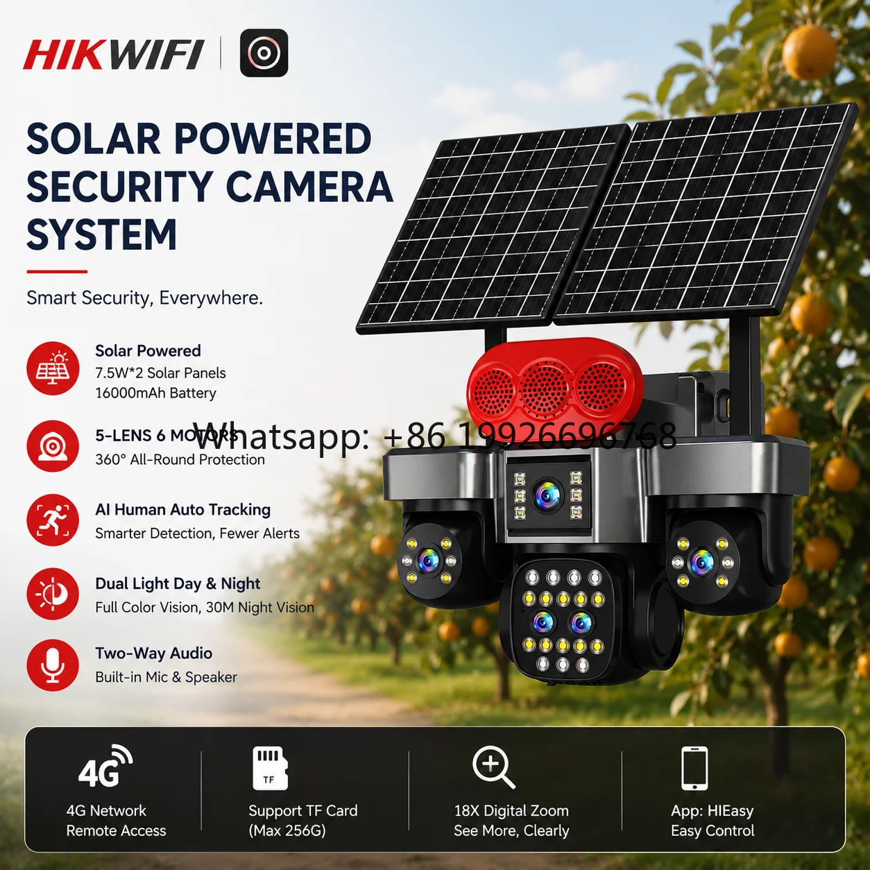 10MP 4G/WiFi Optical Zoom Solar Camera Dual Lens 4K 99X Two-way Audio CMOS Built-in Mic PIR Tracking Night Vision Color
10MP 4G/WiFi Optical Zoom Solar Camera Dual Lens 4K 99X Two-way Audio CMOS Built-in Mic PIR Tracking Night Vision Color