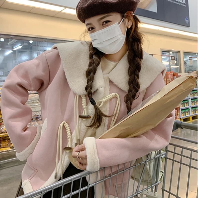 Short Wool Jackets Women Winter Sweet Girl Peter Pan Collar Thickened Loose Horn Button Coat Korean Fashion Daily Outwear Female
Short Wool Jackets Women Winter Sweet Girl Peter Pan Collar Thickened Loose Horn Button Coat Korean Fashion Daily Outwear Female