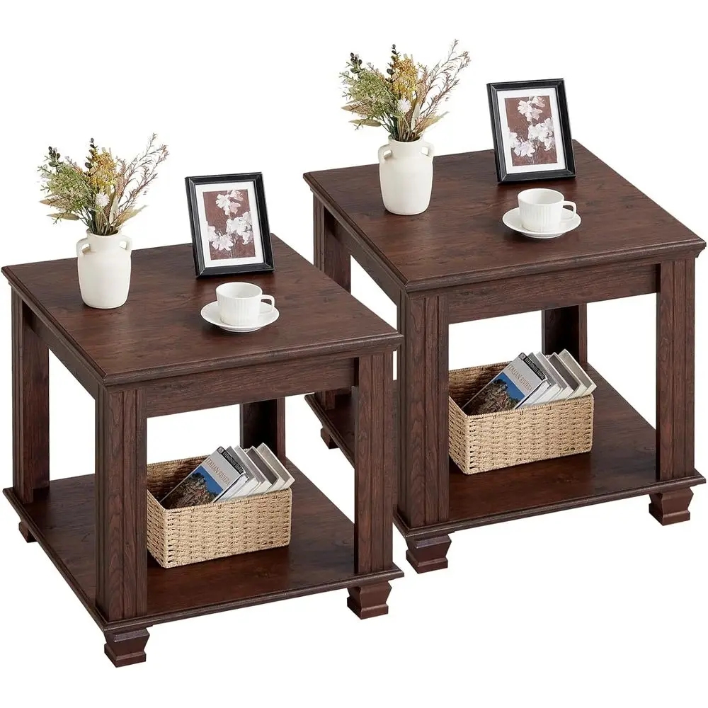 2-Piece Rustic Brown End Table Set with 2-Tier Storage, Square Living Room Tables in Walnut Finish
2-Piece Rustic Brown End Table Set with 2-Tier Storage, Square Living Room Tables in Walnut Finish