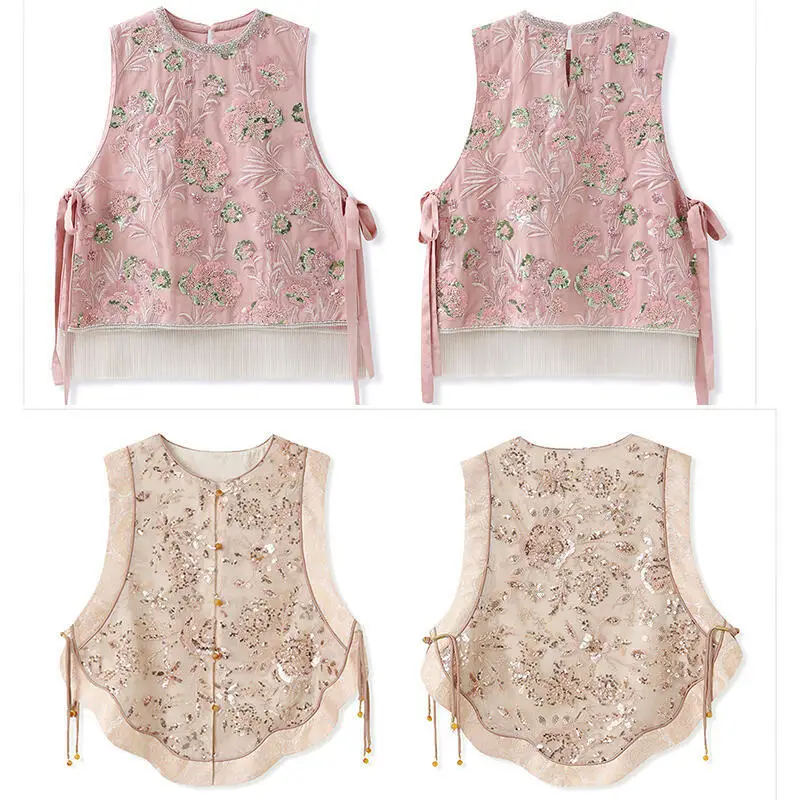 New Chinese Style Vest Sequins Embroidery Flower Tang Suit Trendy Women Tops Sleeveless Clothes Summer Ethnic Style Costume
New Chinese Style Vest Sequins Embroidery Flower Tang Suit Trendy Women Tops Sleeveless Clothes Summer Ethnic Style Costume