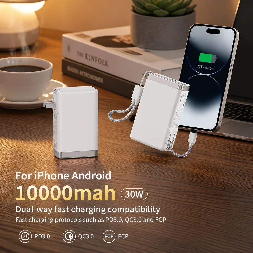 Power Bank 10000mAh 30W Fast Charger 3 In 1 Built-in Cable AC Plug Portable Battery For iPhone Android
Power Bank 10000mAh 30W Fast Charger 3 In 1 Built-in Cable AC Plug Portable Battery For iPhone Android