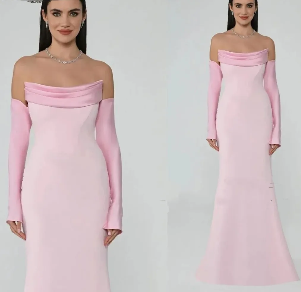 New Pink Evening Formal Dress Strapless Pearls Long Sleeves Floor Length Mermaid Satin Prom Pageant Party Gowns Robe De Soiree
New Pink Evening Formal Dress Strapless Pearls Long Sleeves Floor Length Mermaid Satin Prom Pageant Party Gowns Robe De Soiree