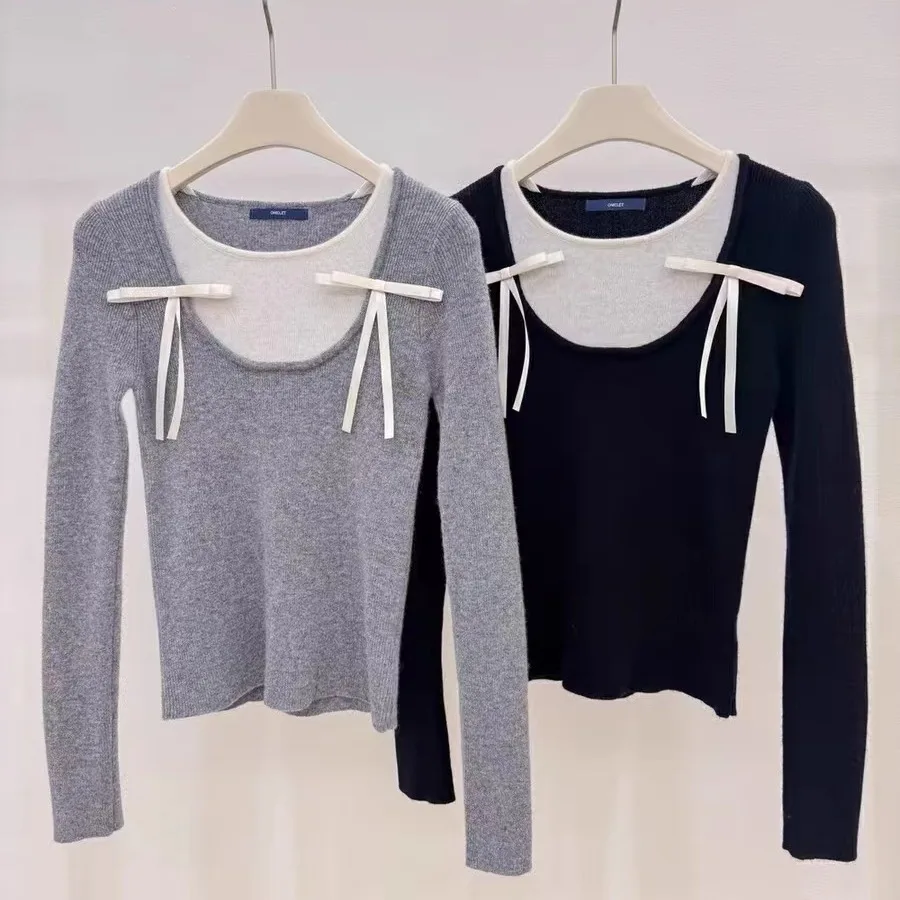 Sweet Hot Girl Bow Fake Two-piece Knitted Pullover Women's Autumn/Winter Long-sleeved Slim Fit Sweater Fashion Female Clothes
Sweet Hot Girl Bow Fake Two-piece Knitted Pullover Women's Autumn/Winter Long-sleeved Slim Fit Sweater Fashion Female Clothes
