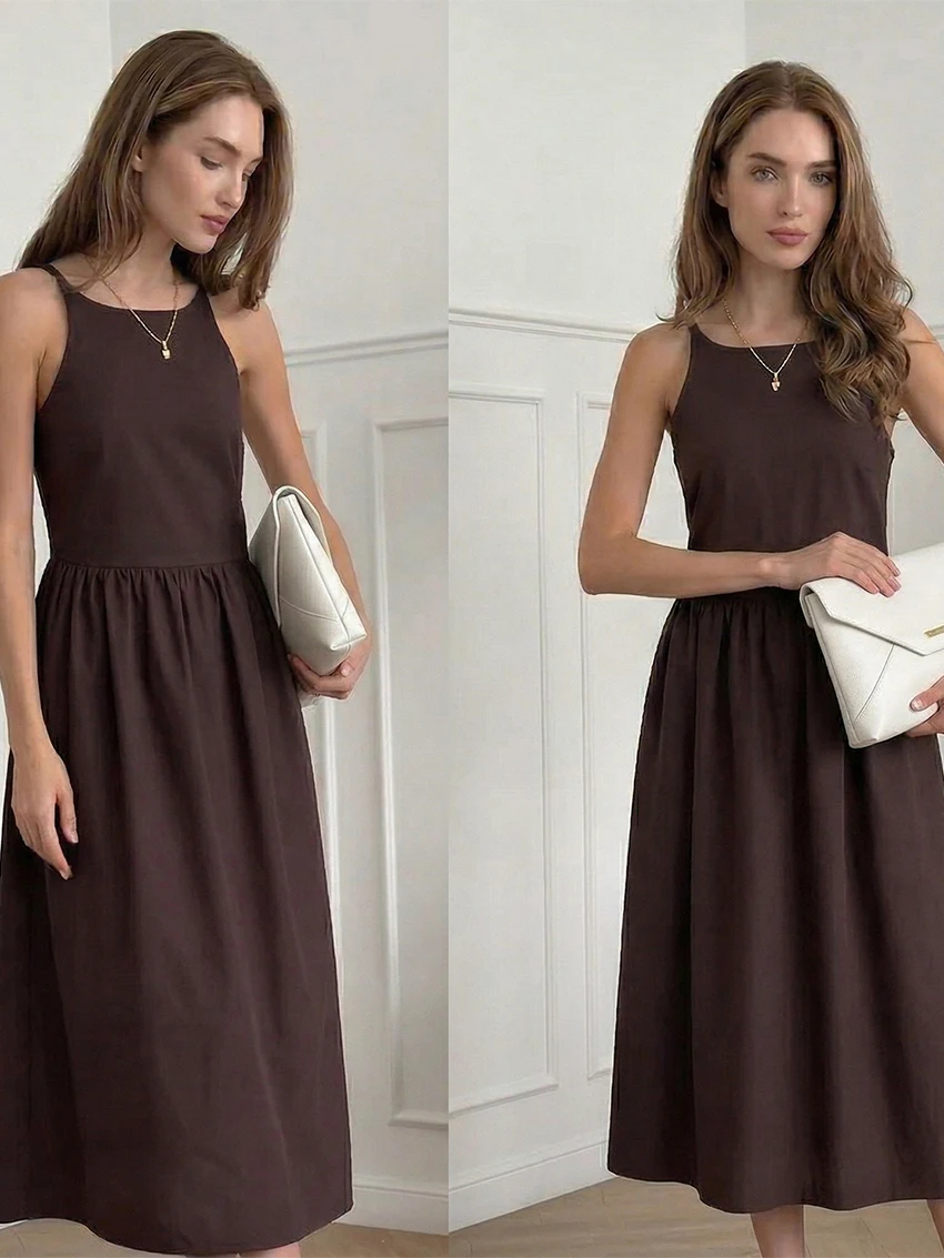 Parc Fee Fashion Loose Brown Women's Dress 2026 Summer Sexy Sleeveless Midi Dresses Elegant Classic Simple Solid Female Dress
Parc Fee Fashion Loose Brown Women's Dress 2026 Summer Sexy Sleeveless Midi Dresses Elegant Classic Simple Solid Female Dress