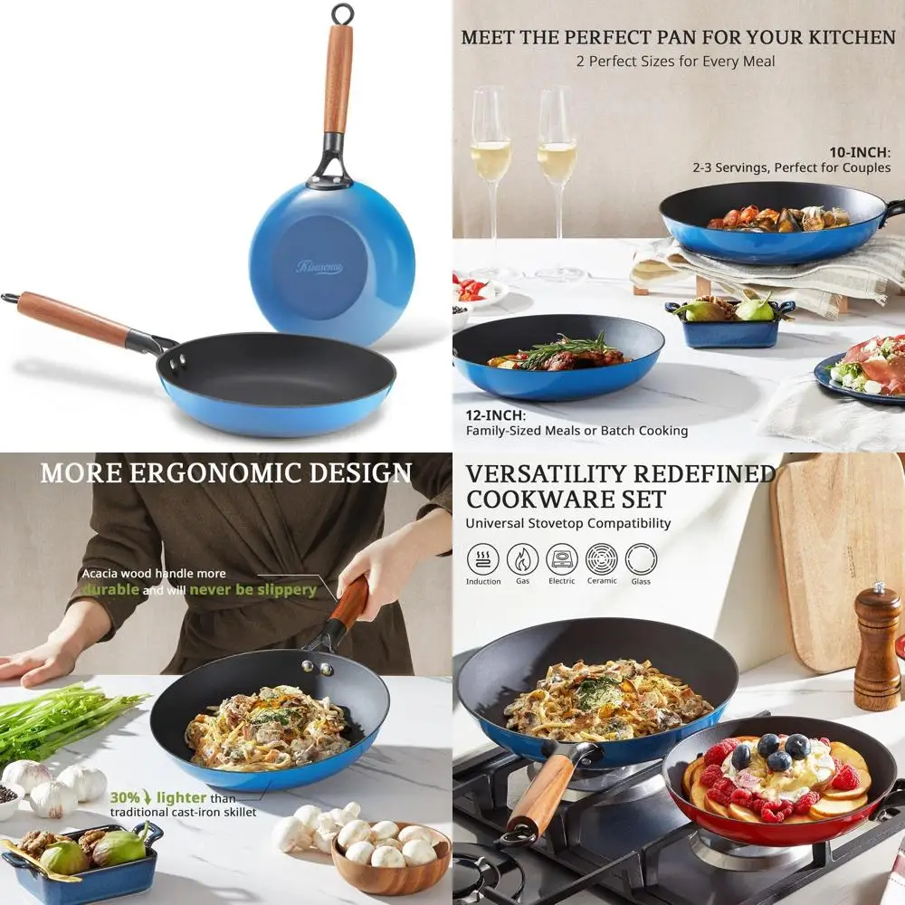 10 & 12 Inch Pre-Seasoned Cast Iron Skillets Set - Non-Stick with Wooden Handles - Cobalt Blue
10 & 12 Inch Pre-Seasoned Cast Iron Skillets Set - Non-Stick with Wooden Handles - Cobalt Blue