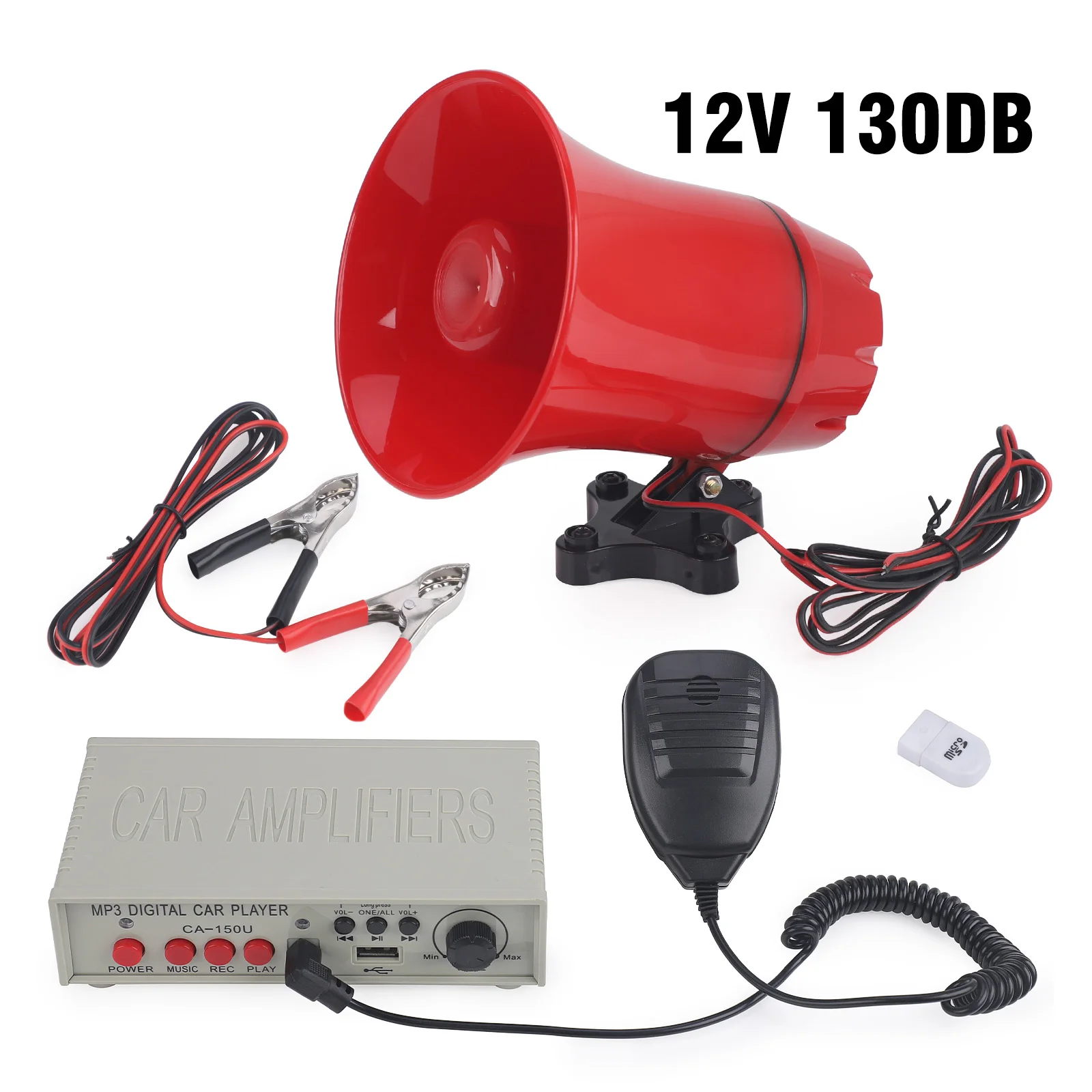 12V-24V DC 130dB Customizable Sound Car Alarm Police Siren Horn Speaker With Amplifier MIC System and Card Reader MP3 Player
12V-24V DC 130dB Customizable Sound Car Alarm Police Siren Horn Speaker With Amplifier MIC System and Card Reader MP3 Player