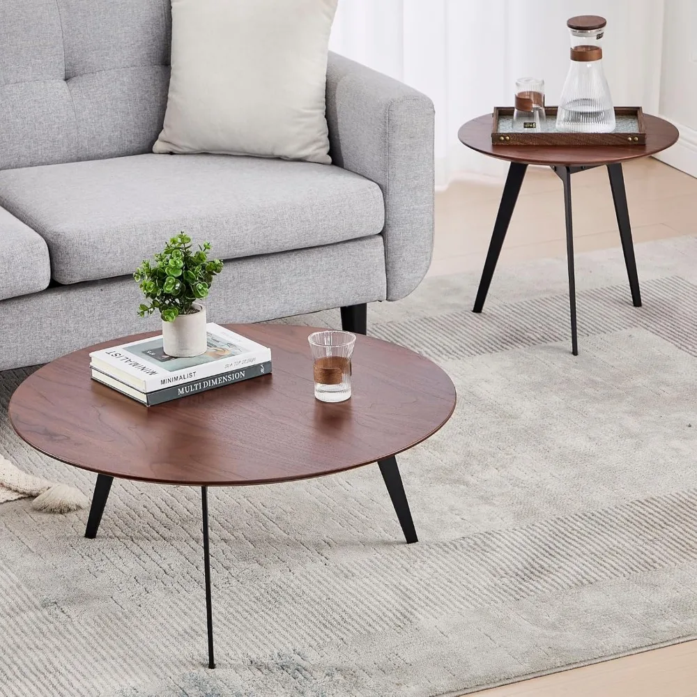 2-Piece Modern Round Coffee Table Set, Modern Wood Center Tables for Living Room, Small End Table with Black Metal Leg and Rust
2-Piece Modern Round Coffee Table Set, Modern Wood Center Tables for Living Room, Small End Table with Black Metal Leg and Rust