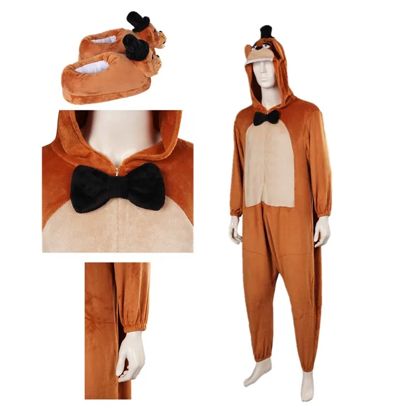 Freddy Cosplay Jumpsuits Sleepwear Costume Adult Hooded Onesie Cartoon Bear Plush Shoes Halloween Carnival Party Disguise Suit
Freddy Cosplay Jumpsuits Sleepwear Costume Adult Hooded Onesie Cartoon Bear Plush Shoes Halloween Carnival Party Disguise Suit
