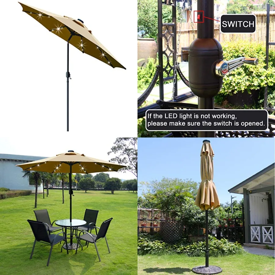 9' Solar LED ed Patio Umbrella with 8 Ribs/Tilt Adjustment and Crank Lift System
9' Solar LED ed Patio Umbrella with 8 Ribs/Tilt Adjustment and Crank Lift System
