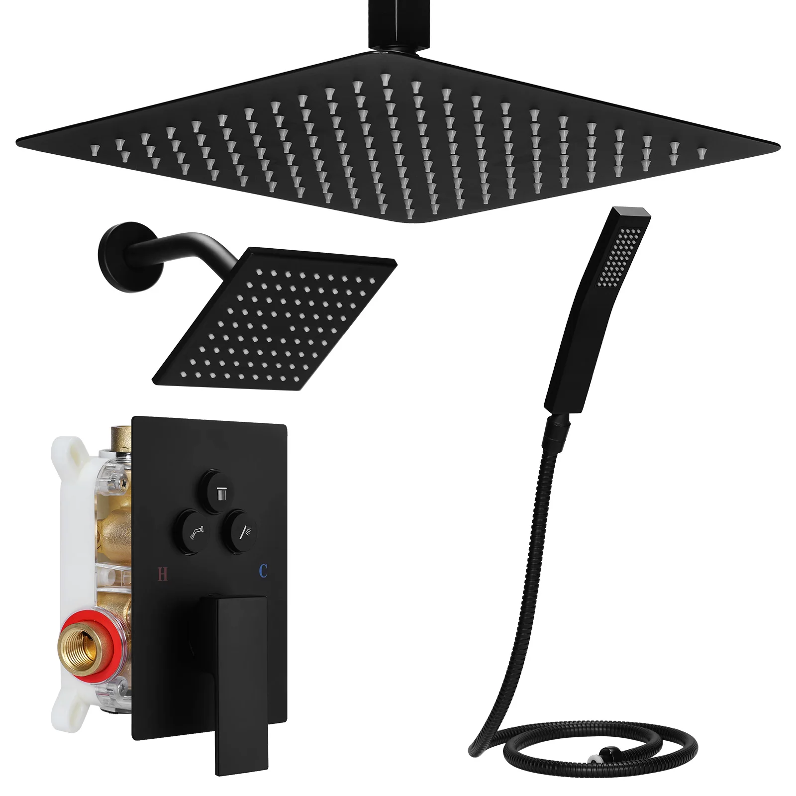 Shower Combo Set W/ 12in Ceiling Mount 6in Wall Mount Showers Head Push Button Diverter with 2 in 1 Handheld for Bathroom
Shower Combo Set W/ 12in Ceiling Mount 6in Wall Mount Showers Head Push Button Diverter with 2 in 1 Handheld for Bathroom