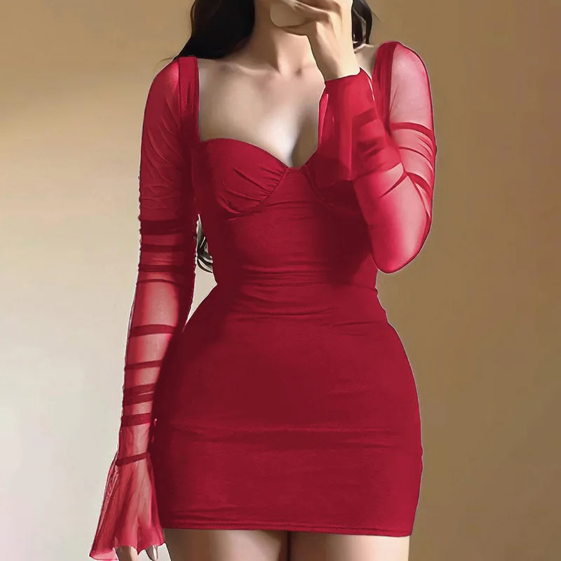 Sexy Mesh Patchwork Long Sleeved Slim Fit Dress With Backless Women's Clothing, Autumn New Style, Socialite Temperament, Spicy
Sexy Mesh Patchwork Long Sleeved Slim Fit Dress With Backless Women's Clothing, Autumn New Style, Socialite Temperament, Spicy