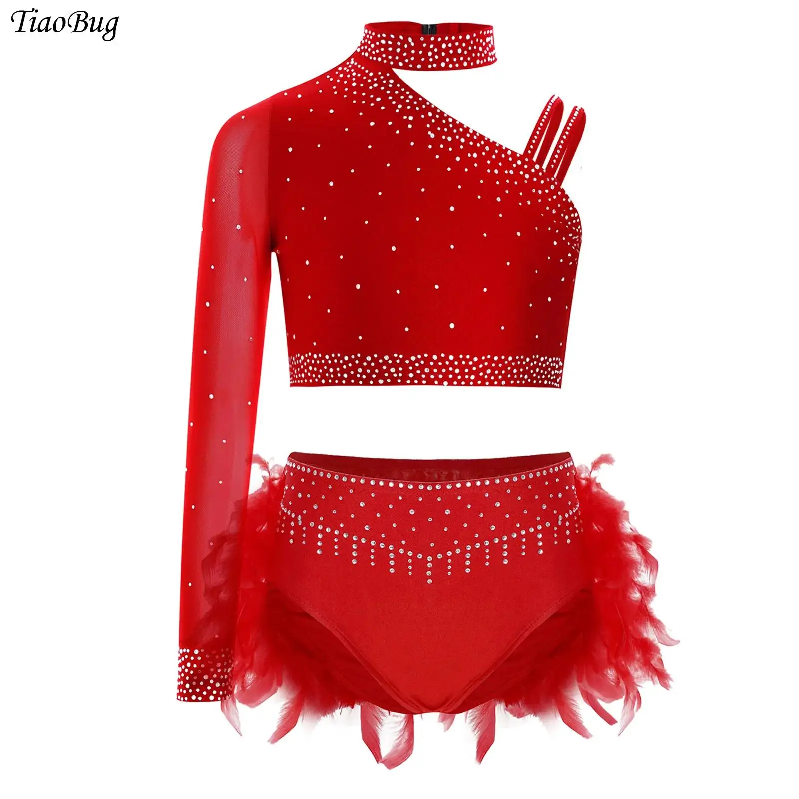 Kids Girls Rhinestones One Shoulder Crop Tops with Feather Briefs Jazz Dance Outfits Lyrical Latin Salsa Performance Costumes
Kids Girls Rhinestones One Shoulder Crop Tops with Feather Briefs Jazz Dance Outfits Lyrical Latin Salsa Performance Costumes