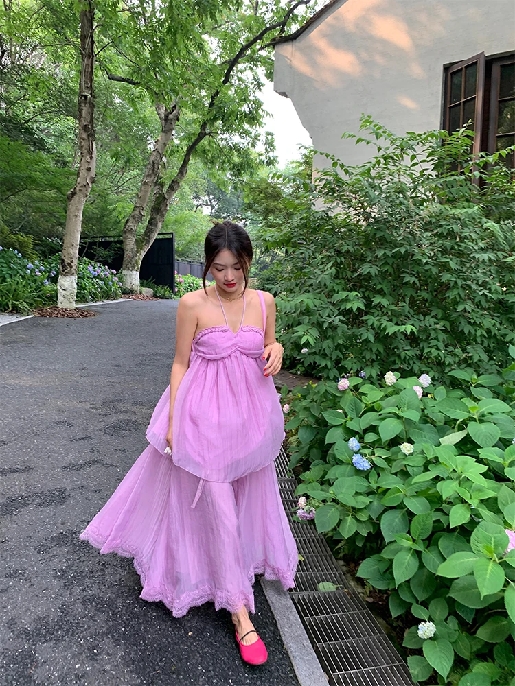 Sweet And Salty Women's Halter Top And Skirt Set Purple Summer Two-Piece Ensemble Nylon Fabric Chinese Brand Fashionable Ense...
Sweet And Salty Women's Halter Top And Skirt Set Purple Summer Two-Piece Ensemble Nylon Fabric Chinese Brand Fashionable Ense...