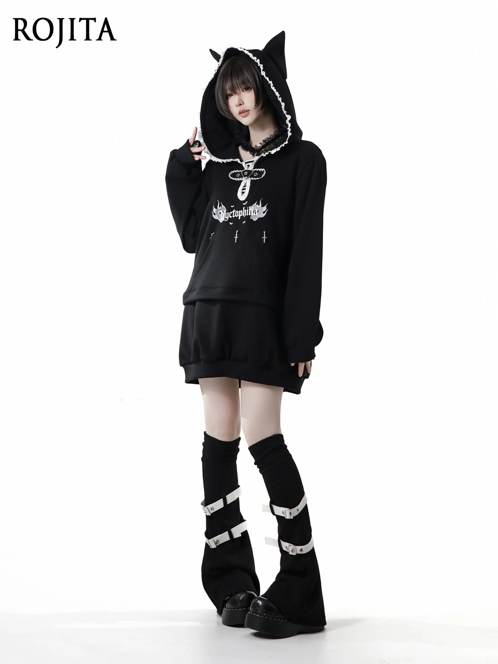 Kawaii Gothic Cat Ear Hoodie Set Two-Wear Detachable Design Dark Lolita Outfit with Coat Long Skirt and Leg Warmers for Girls
Kawaii Gothic Cat Ear Hoodie Set Two-Wear Detachable Design Dark Lolita Outfit with Coat Long Skirt and Leg Warmers for Girls