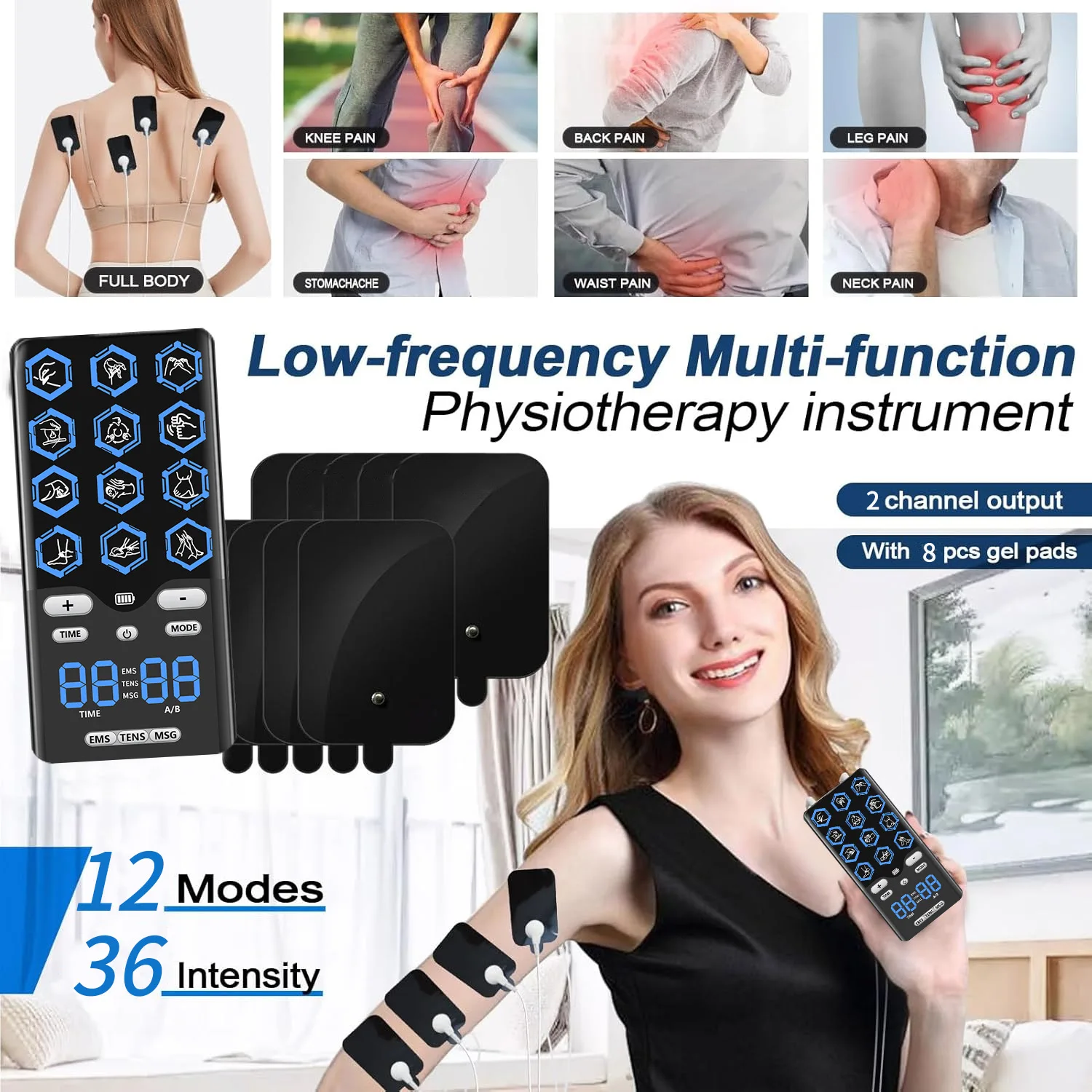 EMS Muscle Stimulators Relaxation 36 Levels Tens Electroestimulador Pulse Acupuncture Massager Pain Relief with 8Pads
EMS Muscle Stimulators Relaxation 36 Levels Tens Electroestimulador Pulse Acupuncture Massager Pain Relief with 8Pads