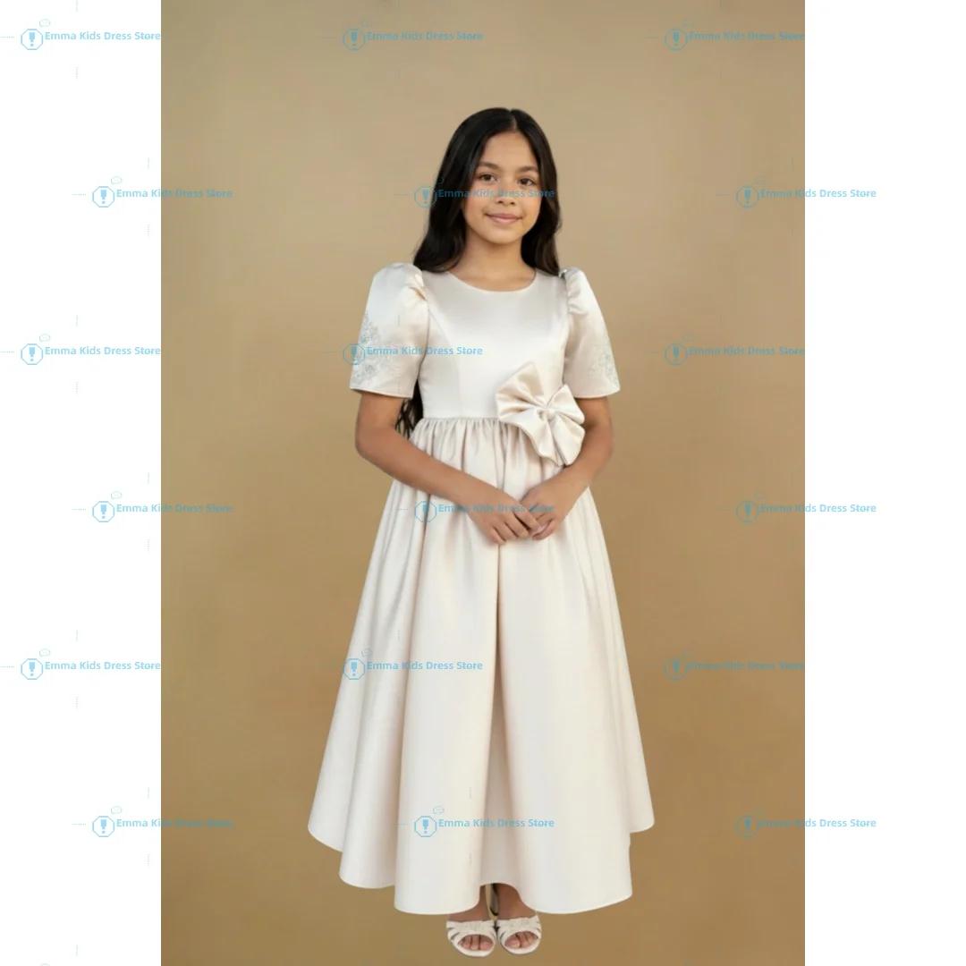 Custom Satin Bow Waist Girls' Flower Girl Dress Short Sleeve Mid-Length Children's Wedding Bridesmaid Dress Flower Girl Leader C
Custom Satin Bow Waist Girls' Flower Girl Dress Short Sleeve Mid-Length Children's Wedding Bridesmaid Dress Flower Girl Leader C