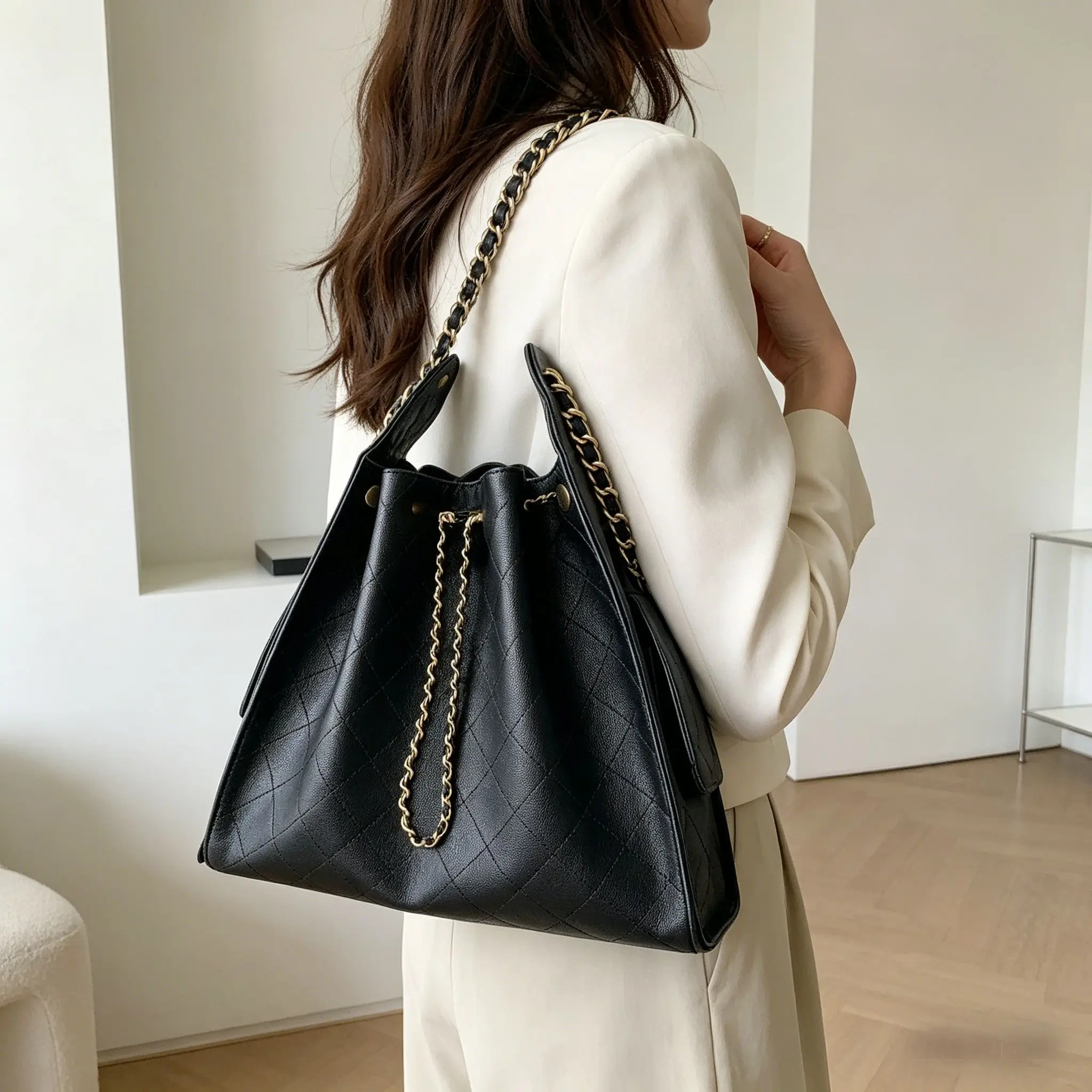 Spring Summer Commuter Bucket Bag Chain Shoulder Crossbody Grid Small Fragrance Style Soft Leather Bag Luxury bag
Spring Summer Commuter Bucket Bag Chain Shoulder Crossbody Grid Small Fragrance Style Soft Leather Bag Luxury bag