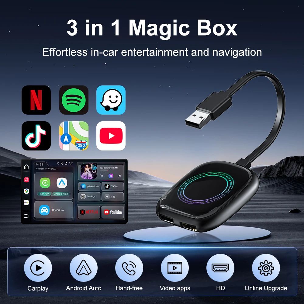 3in1 CarPlay Play Android Auto Ai Box Wired to Wireless Auto HD USB WIFI Adapter For Youtube Netflix Universal TV Box Plug Y4
3in1 CarPlay Play Android Auto Ai Box Wired to Wireless Auto HD USB WIFI Adapter For Youtube Netflix Universal TV Box Plug Y4