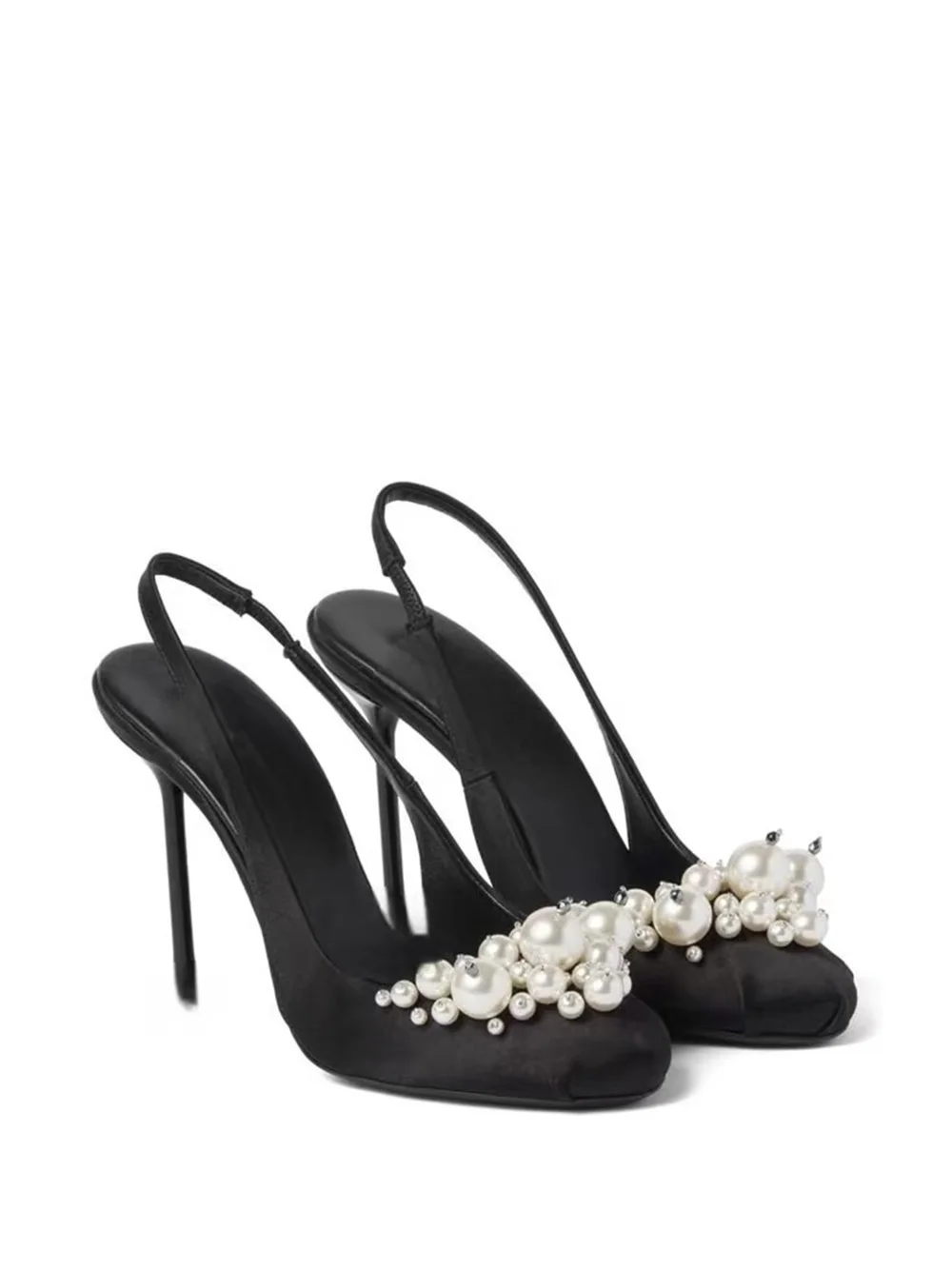 Elegant Black Satin Stiletto Design Ankle-Strap Heels Cluster Pearl Embellishments Round-Toe Open-Back Fashion High Heels
Elegant Black Satin Stiletto Design Ankle-Strap Heels Cluster Pearl Embellishments Round-Toe Open-Back Fashion High Heels