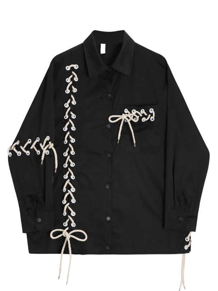 Punk black street style design clothing jacket, high street spring and autumn loose retro lace up long sleeved shirt for women
Punk black street style design clothing jacket, high street spring and autumn loose retro lace up long sleeved shirt for women