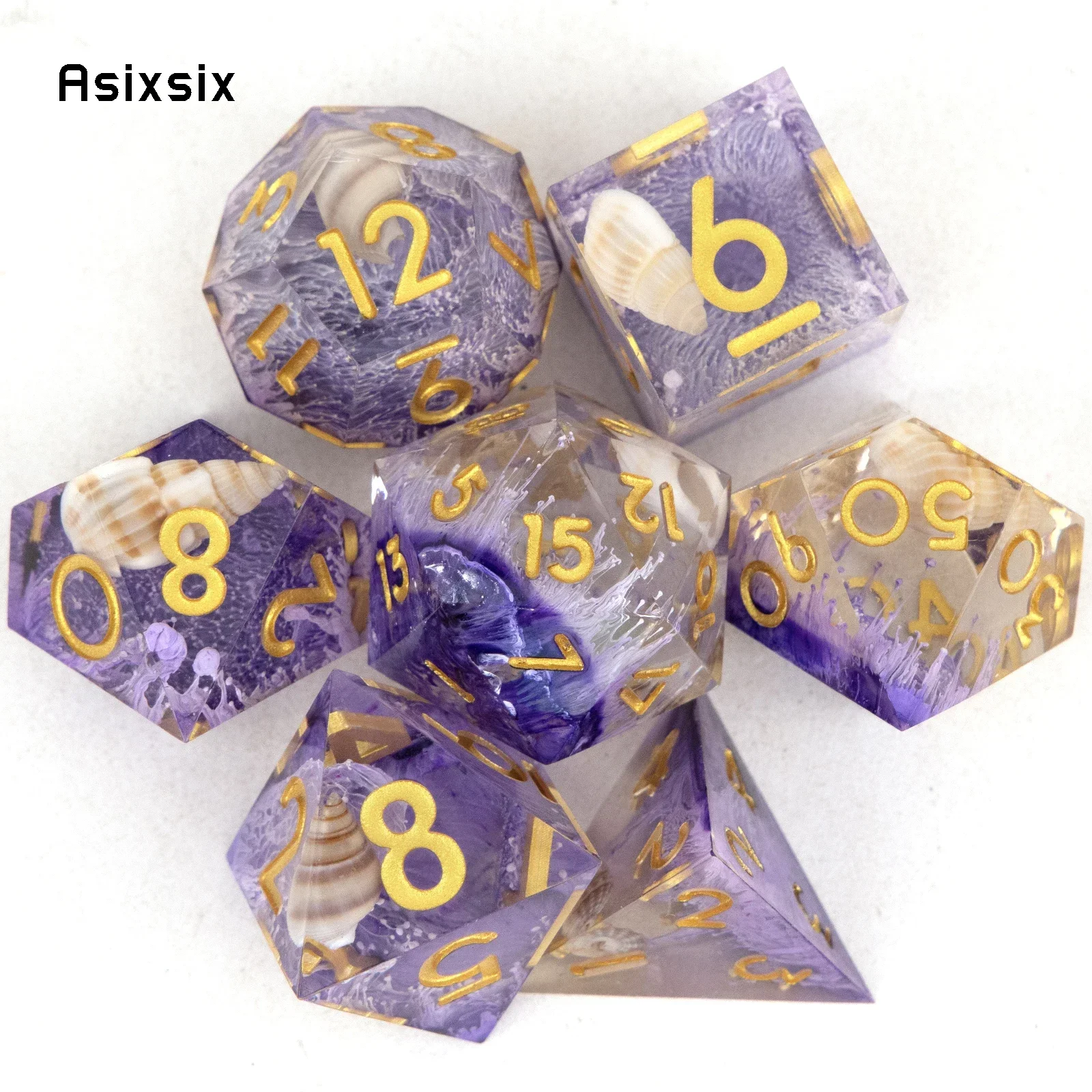7 Pcs Purple Golden Number Sharp Edge Resin Dice Polyhedral Dice
7 Pcs Purple Golden Number Sharp Edge Resin Dice Polyhedral Dice