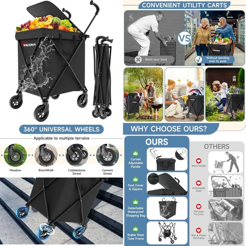 Durable 2-Tier Folding Shopping Cart with Wheels - Waterproof Double-Deck Grocery and Utility Trolley, Portable for Laundry and
Durable 2-Tier Folding Shopping Cart with Wheels - Waterproof Double-Deck Grocery and Utility Trolley, Portable for Laundry and