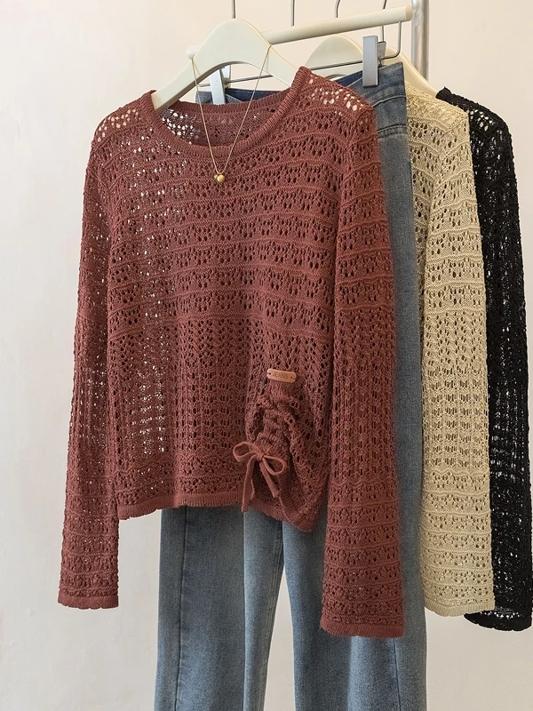 Korean Sle Women's Loose Long Sve Knitted Top Dstring Thin plus Size Slimming Early Autumn Faion Casual Wear
Korean Sle Women's Loose Long Sve Knitted Top Dstring Thin plus Size Slimming Early Autumn Faion Casual Wear