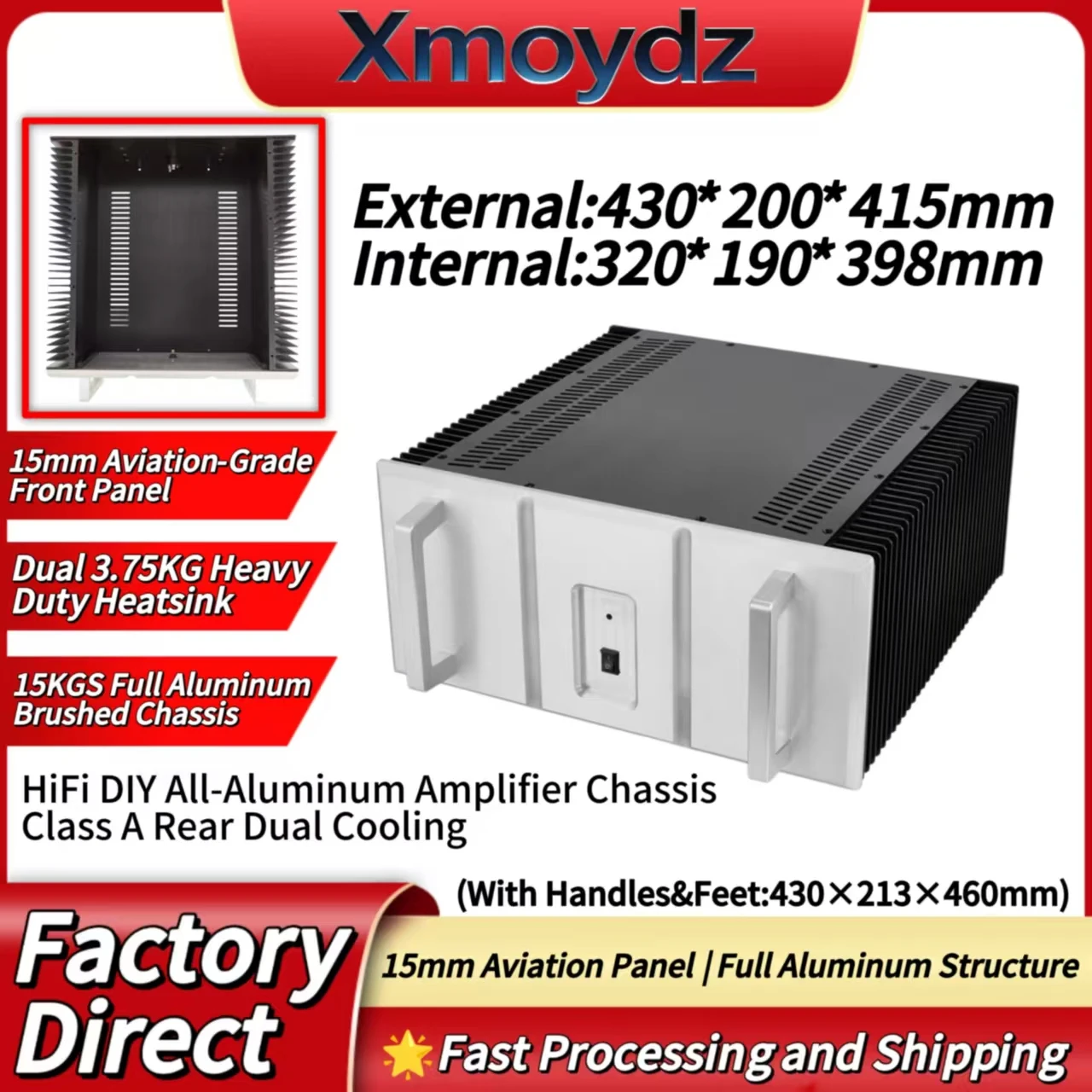 Корпус для Hi-Fi усилителя DIY из алюминия, 430*200*415 мм, класс A, с двойным задним охлаждением, матовой отделкой и ручкой, внутренний размер 320*190*398 мм
Корпус для Hi-Fi усилителя DIY из алюминия, 430*200*415 мм, класс A, с двойным задним охлаждением, матовой отделкой и ручкой, внутренний размер 320*190*398 мм