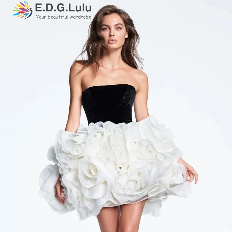 EDGLuLu Vestidos Para Mujer Elegant Black Strapless Patchwork White 3d Flowers Mini Dress Backless Wedding Dress 0409
EDGLuLu Vestidos Para Mujer Elegant Black Strapless Patchwork White 3d Flowers Mini Dress Backless Wedding Dress 0409