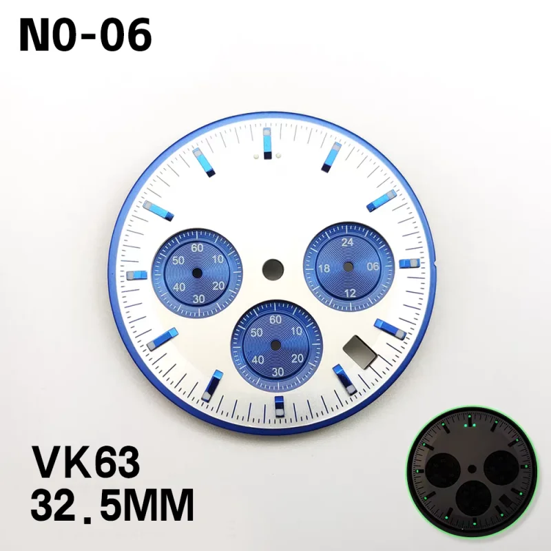 Циферблат VK63 диаметром 32,5 мм, без логотипа, совместим с механизмом VK63, зеленое люминесцентное покрытие, детали для модификации часов
Циферблат VK63 диаметром 32,5 мм, без логотипа, совместим с механизмом VK63, зеленое люминесцентное покрытие, детали для модификации часов