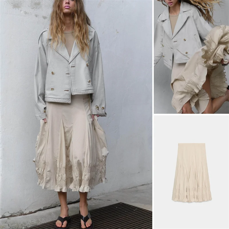 Sweet RuiLi Style Midi Skirt Half-length New Arrival Spring Summer Wide Hem Wave Folding Ladies Casual Skirts Breathable
Sweet RuiLi Style Midi Skirt Half-length New Arrival Spring Summer Wide Hem Wave Folding Ladies Casual Skirts Breathable