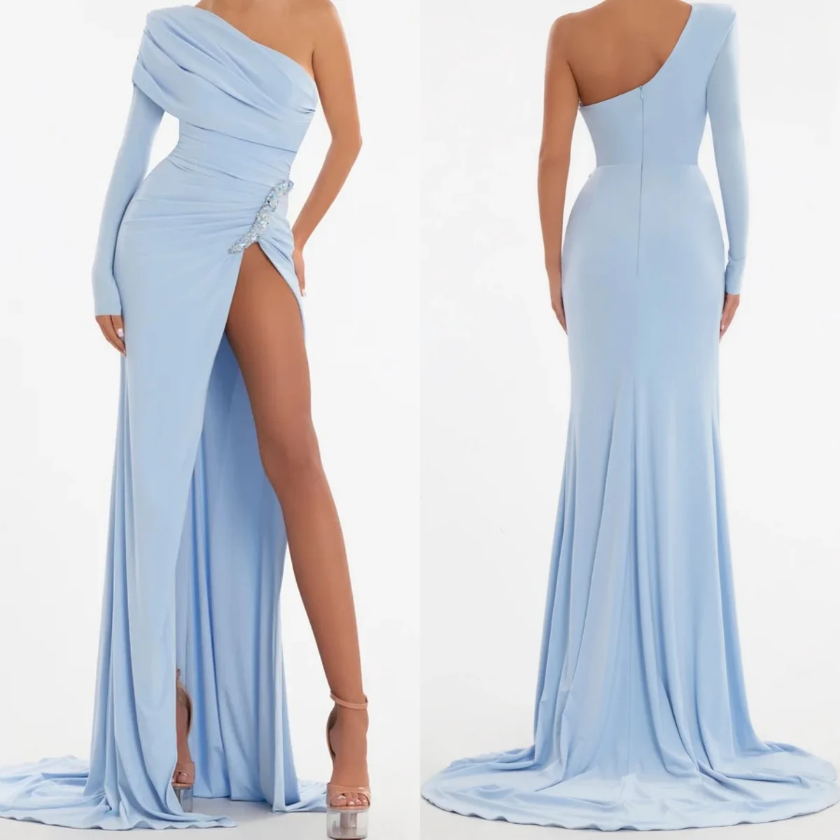 Customized Temperament One Shoulder Long Sleeves Evening Dress Sexy Sheath Side Slit Party Dress Fashion Zipper Back Prom Dress
Customized Temperament One Shoulder Long Sleeves Evening Dress Sexy Sheath Side Slit Party Dress Fashion Zipper Back Prom Dress