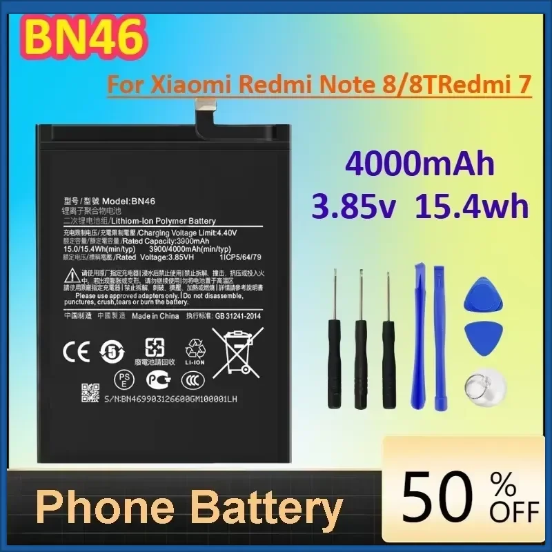 BN46 4000mAh for Xiaomi Redmi Note 8/8TRedmi7 Replacement Phone Battery+Free Tools
BN46 4000mAh for Xiaomi Redmi Note 8/8TRedmi7 Replacement Phone Battery+Free Tools